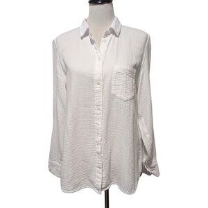 J Crew Womens Size 12 White Garcon Classic Double Gauze L/S Button Up Blouse Top